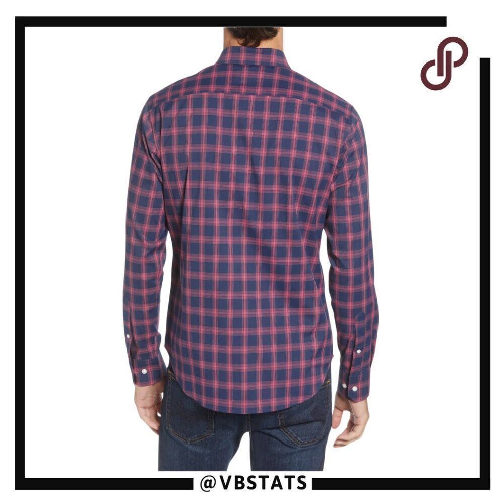 Bonobos Slim Fit Check Button-Up Performance Sport Shirt XL Slim Fit Red/Navy - Picture 2 of 12